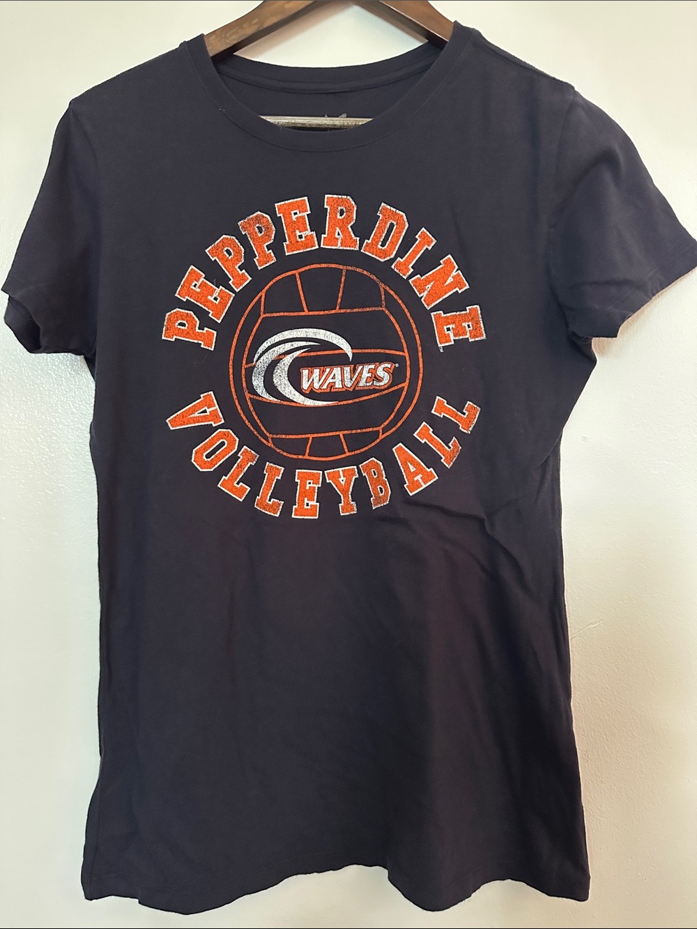 adidas Navy Short Sleeve Pepperdine Waves Volleyball Tee with Orange Graphic
